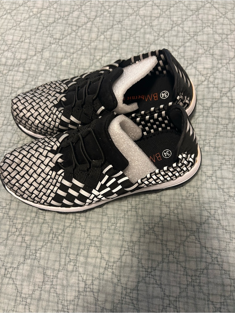 bernie mev. Kids Black & Silver Reflective Woven Slip-On Sneakers